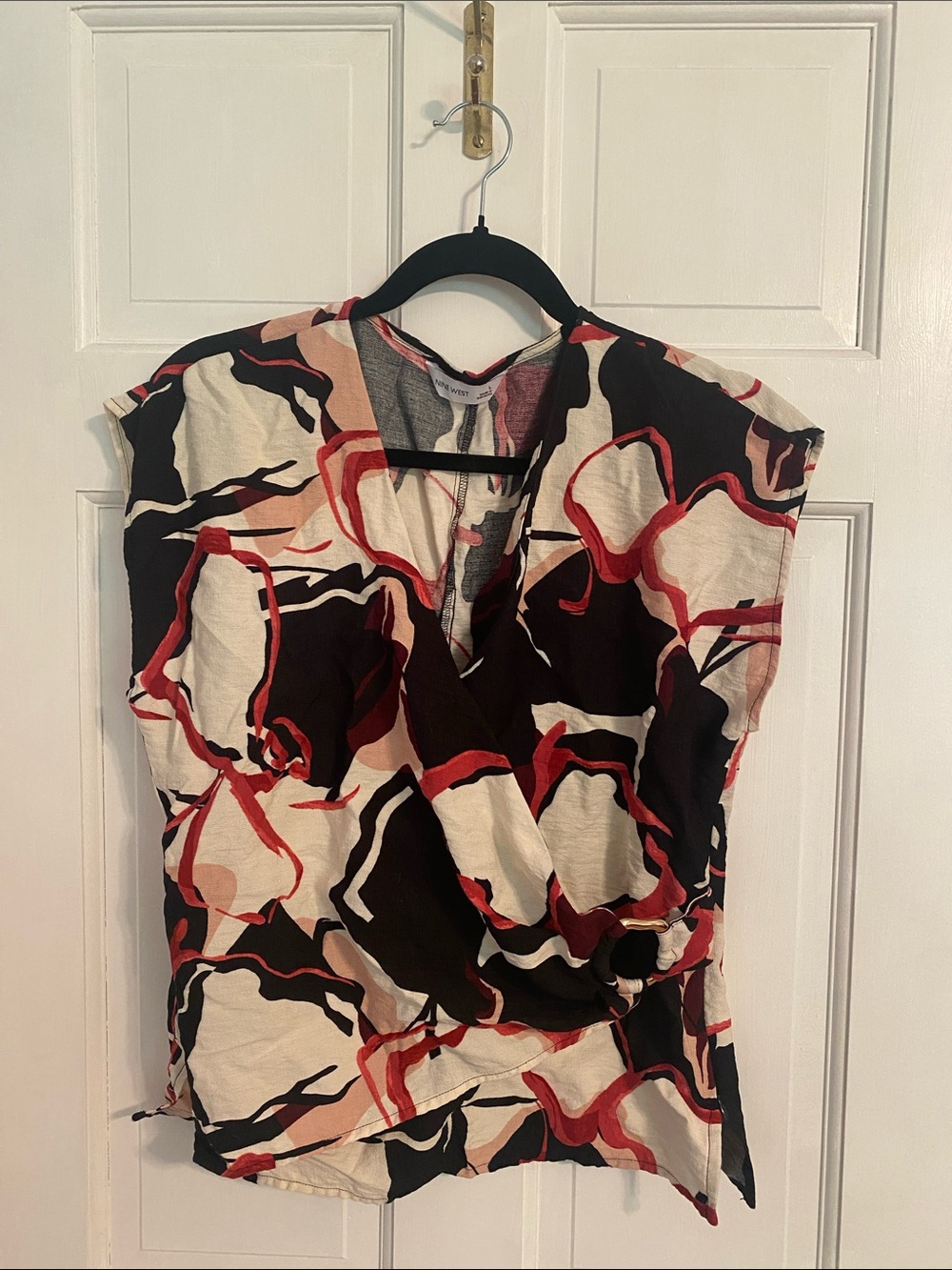 Nine West Abstract Print Blouse in Cream, Black & Red